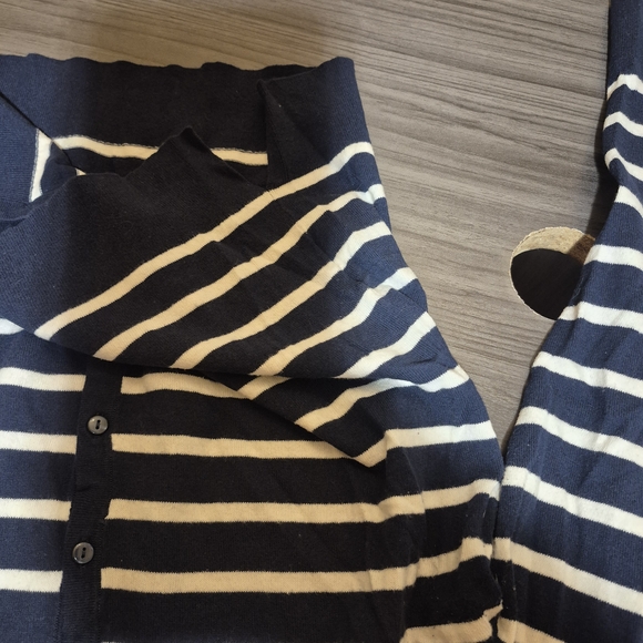 LOFT Striped Navy and White Cardigan - Picture 7 of 8